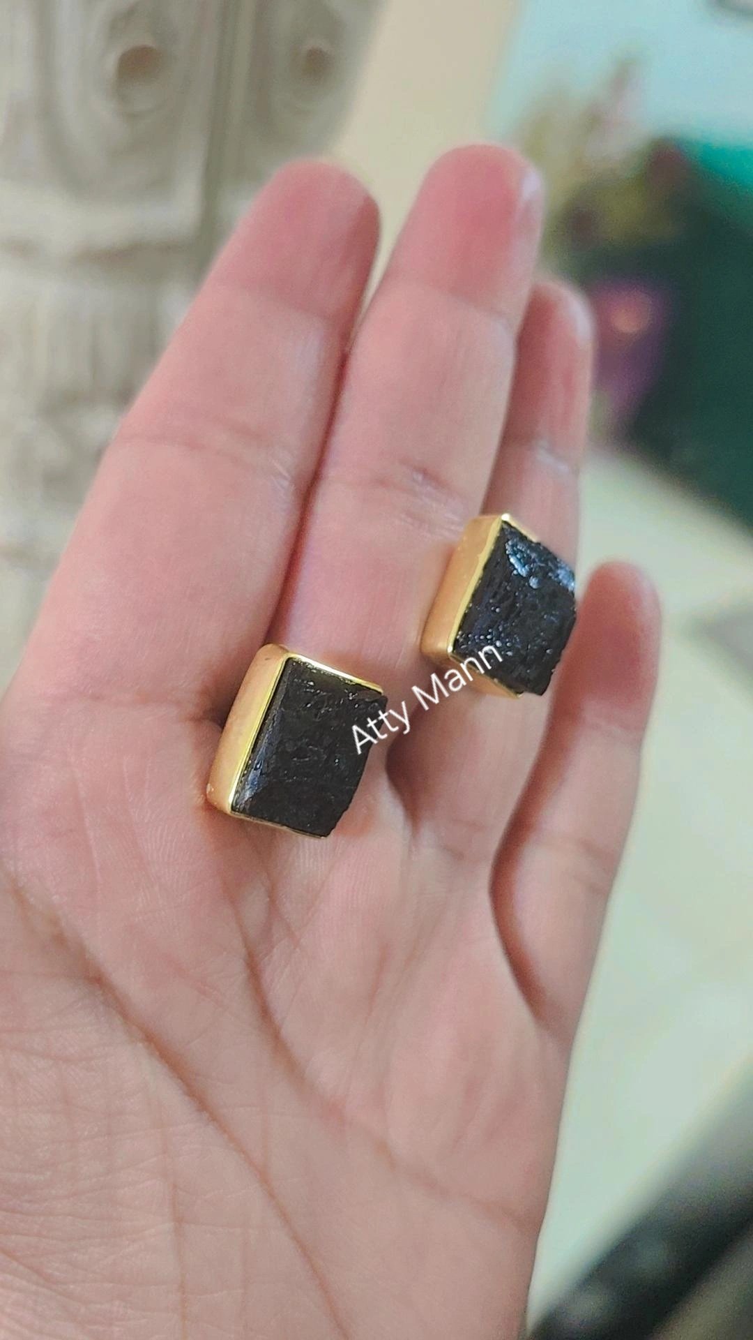 Black Tourmaline studs 2
