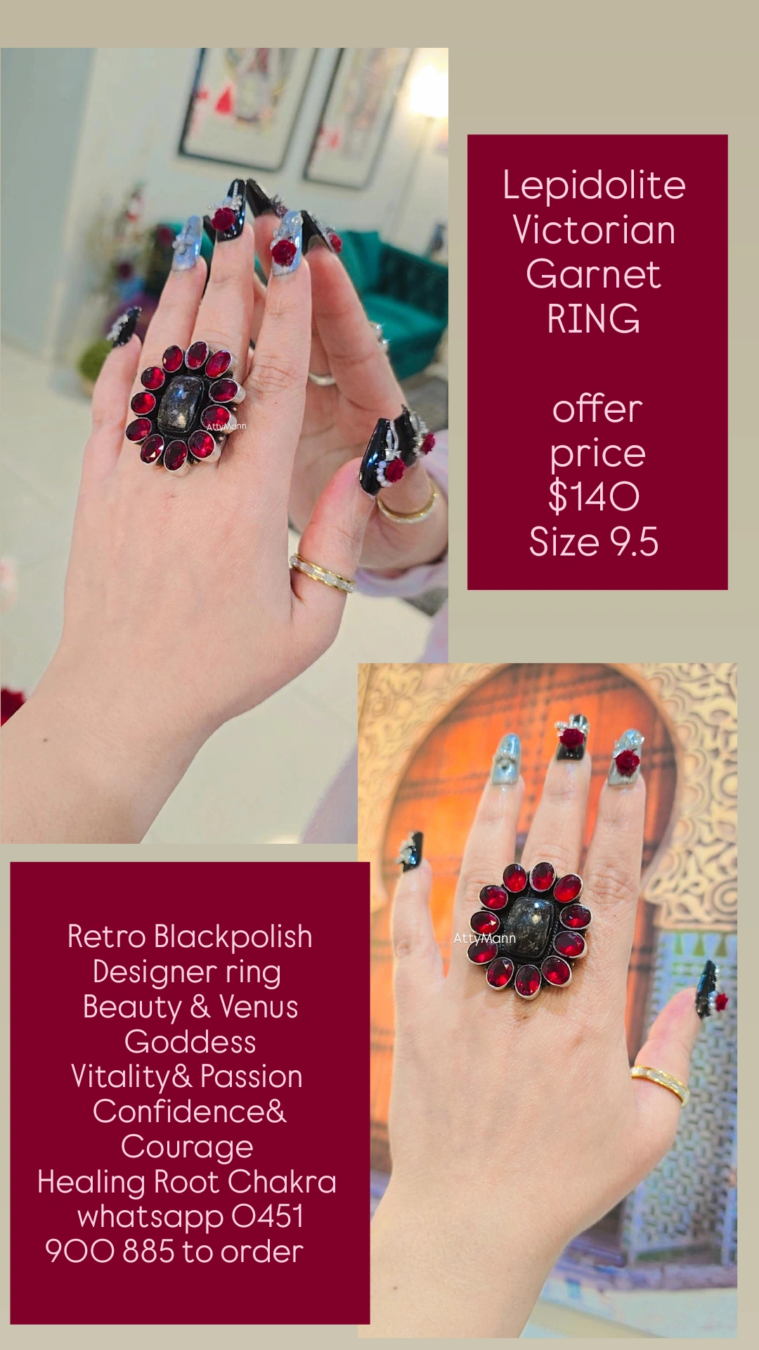 Garnet lepidolite 1 ring